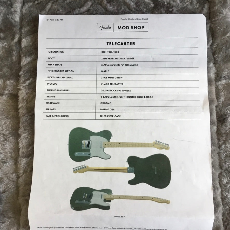 Fender Mod Shop Telecaster Jade Pearl Metallic (2022)